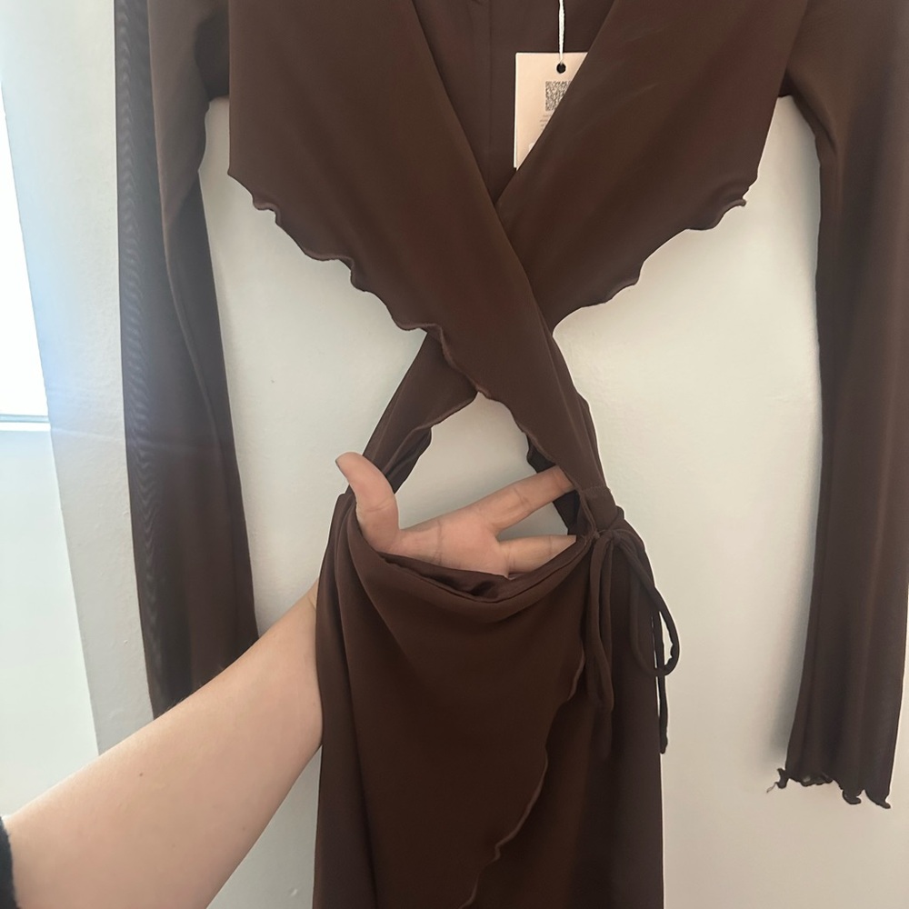 Tiger Mist Brown Ruched Wrap Dress NWT